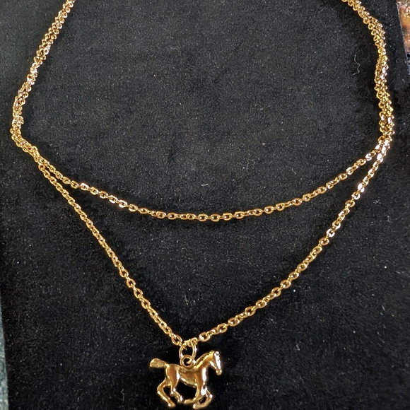 Gold Horse Pendant Double Layer Necklace 19 Inch - Picture 5 of 5